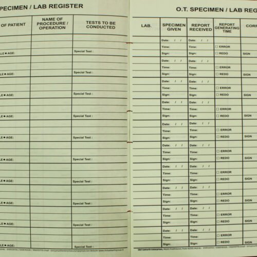 OT/Lab Specimen Register (100 Pages)